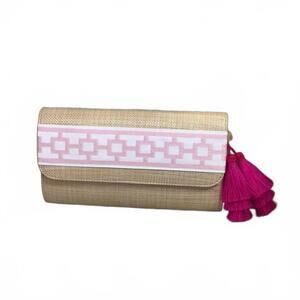 NEW LISI LERCH women's avery straw clutch handbag in beige